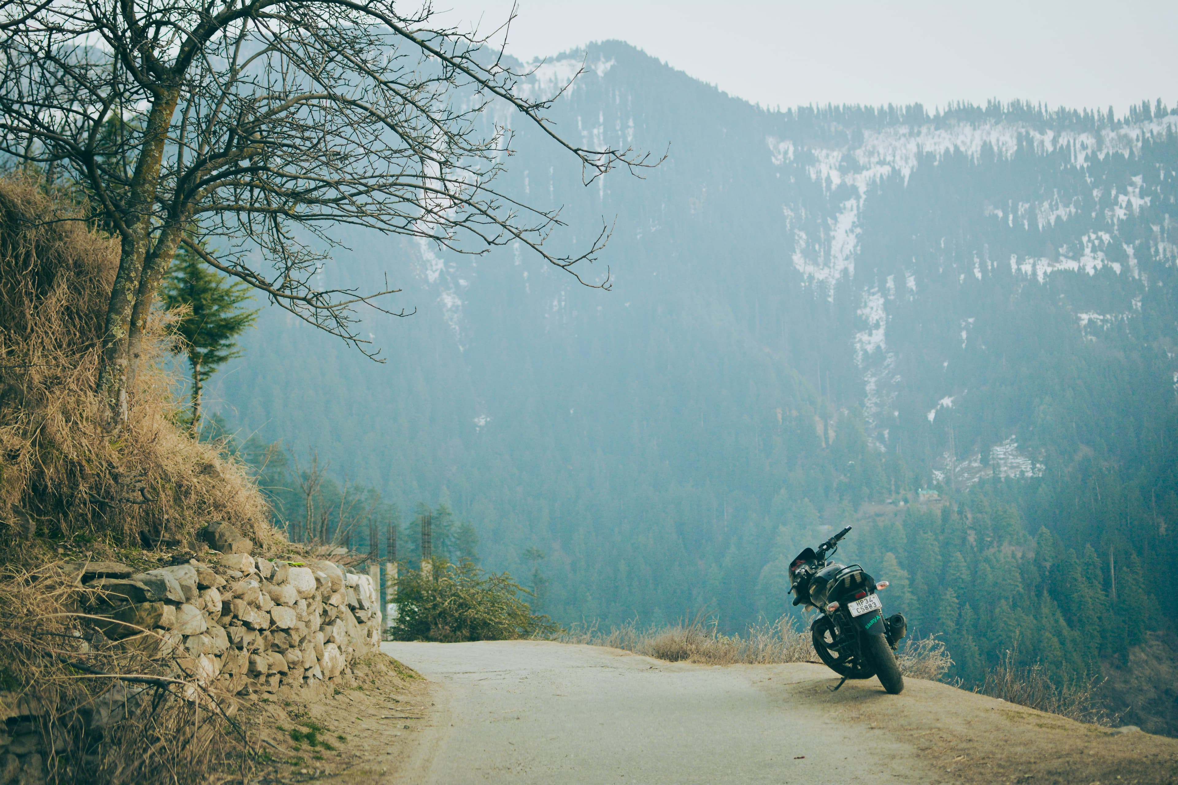 Motorbike on a misty mountain road in northern Vietnam